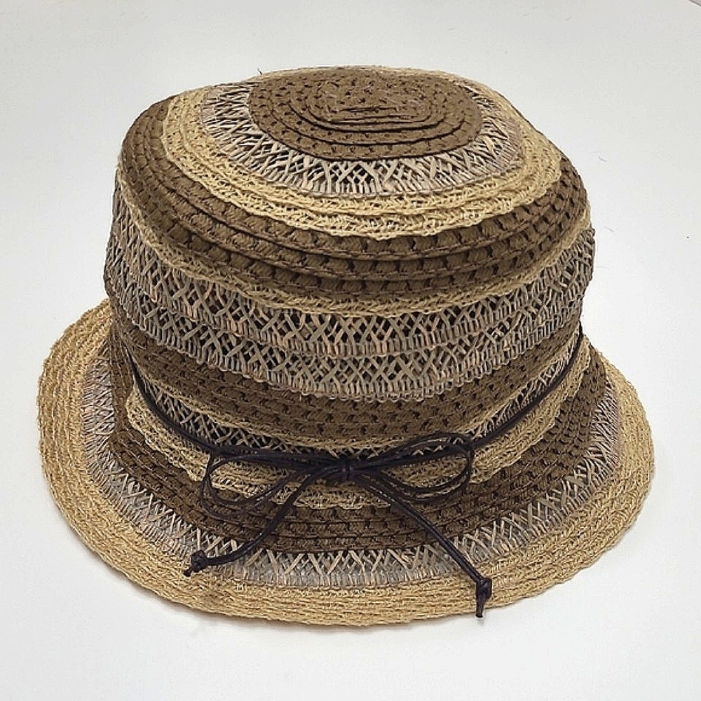 Mossimo Toyo Cloche Bucket Hat Boho Braided Striped Bow Swirl Bohemian Straw NWT